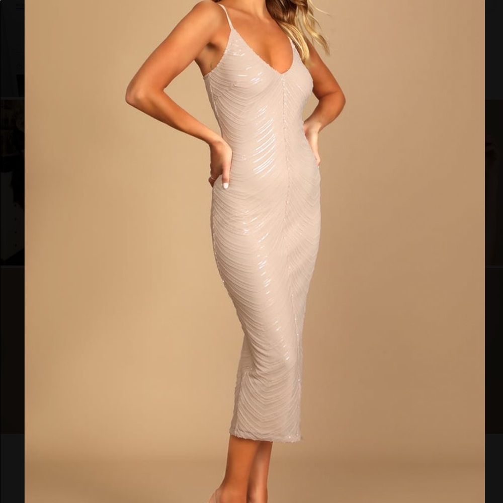 Lulus Blush Sequin Bodycon Midi Dress